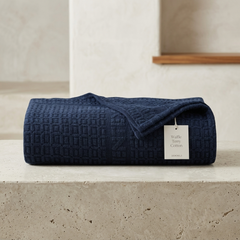 Waffles Terry Cotton Thermal Blanket - Royal Blue