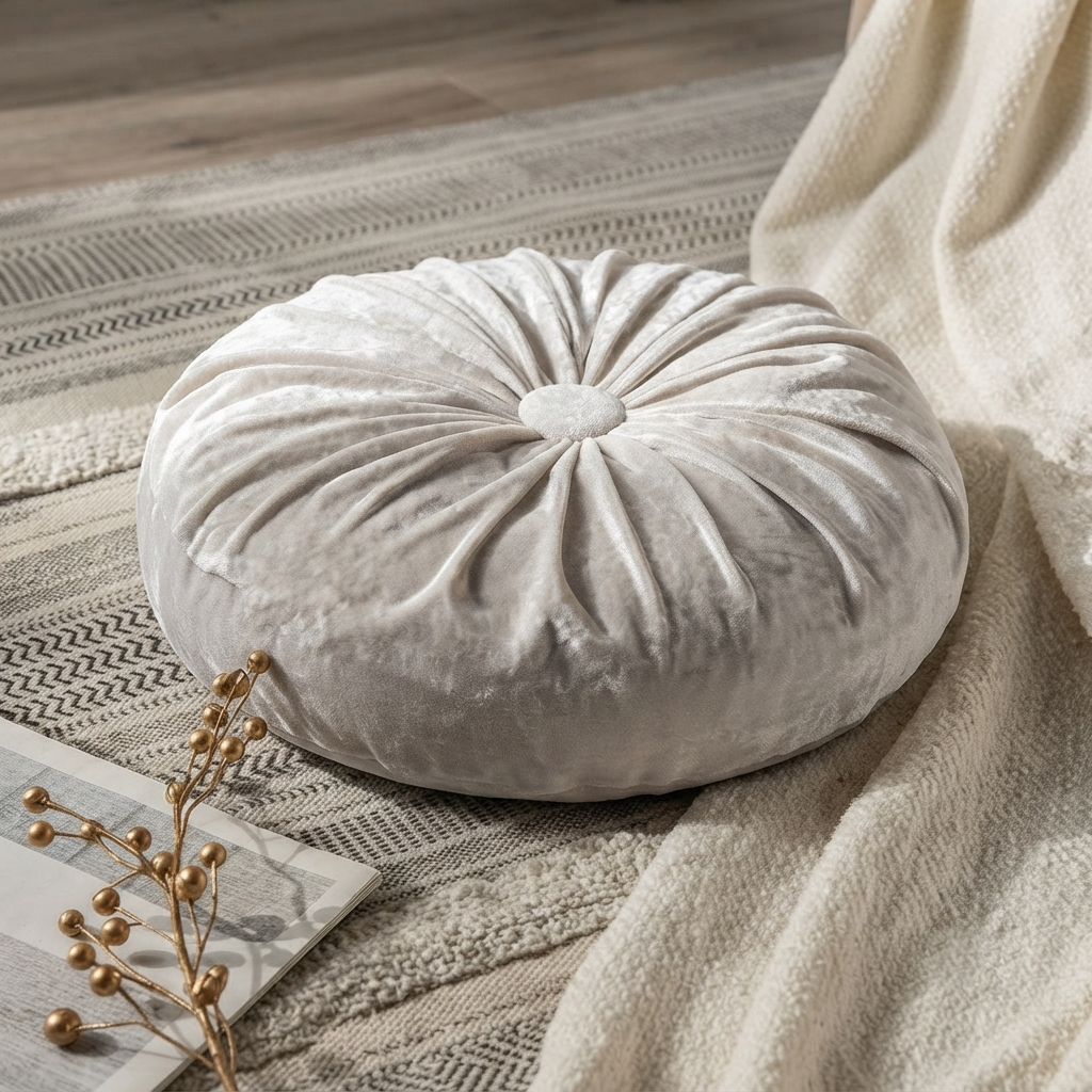 Velvet Round Pumpkin Futon Floor Cushion - Grey