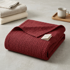 Waffles Terry Cotton Thermal Blanket - Maroon