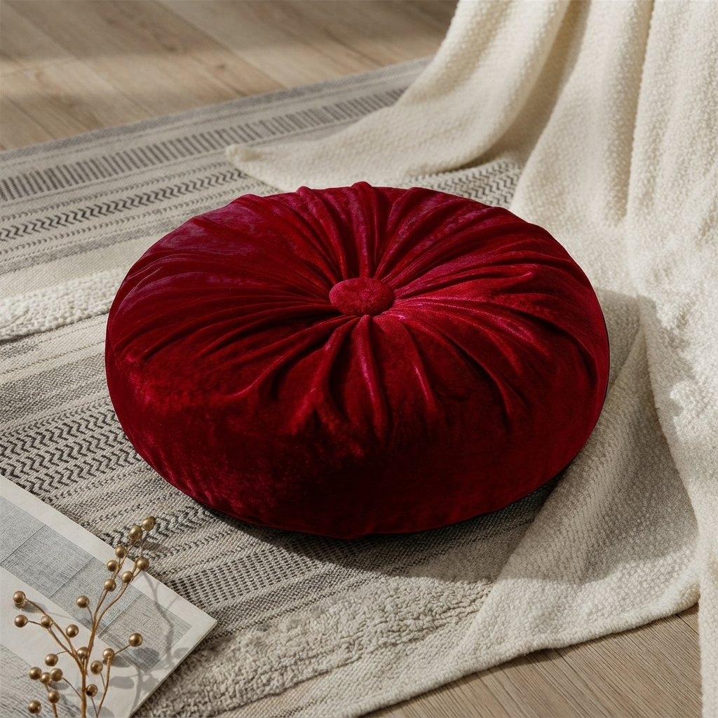 Velvet Round Pumpkin Futon Floor Cushion - Red