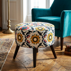 Vivid Vegnette Print Round Cone Leg Ottoman