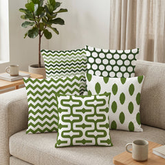 Chevron & Dot Green Printed Cushion Covers - (Pack of 5) For Living Room, Bed Room, Home Decor