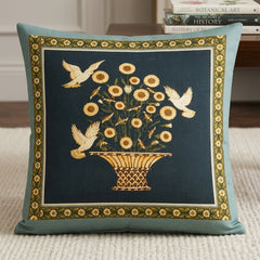 French White Birds and Flowers Cushion Cover Pack of 4