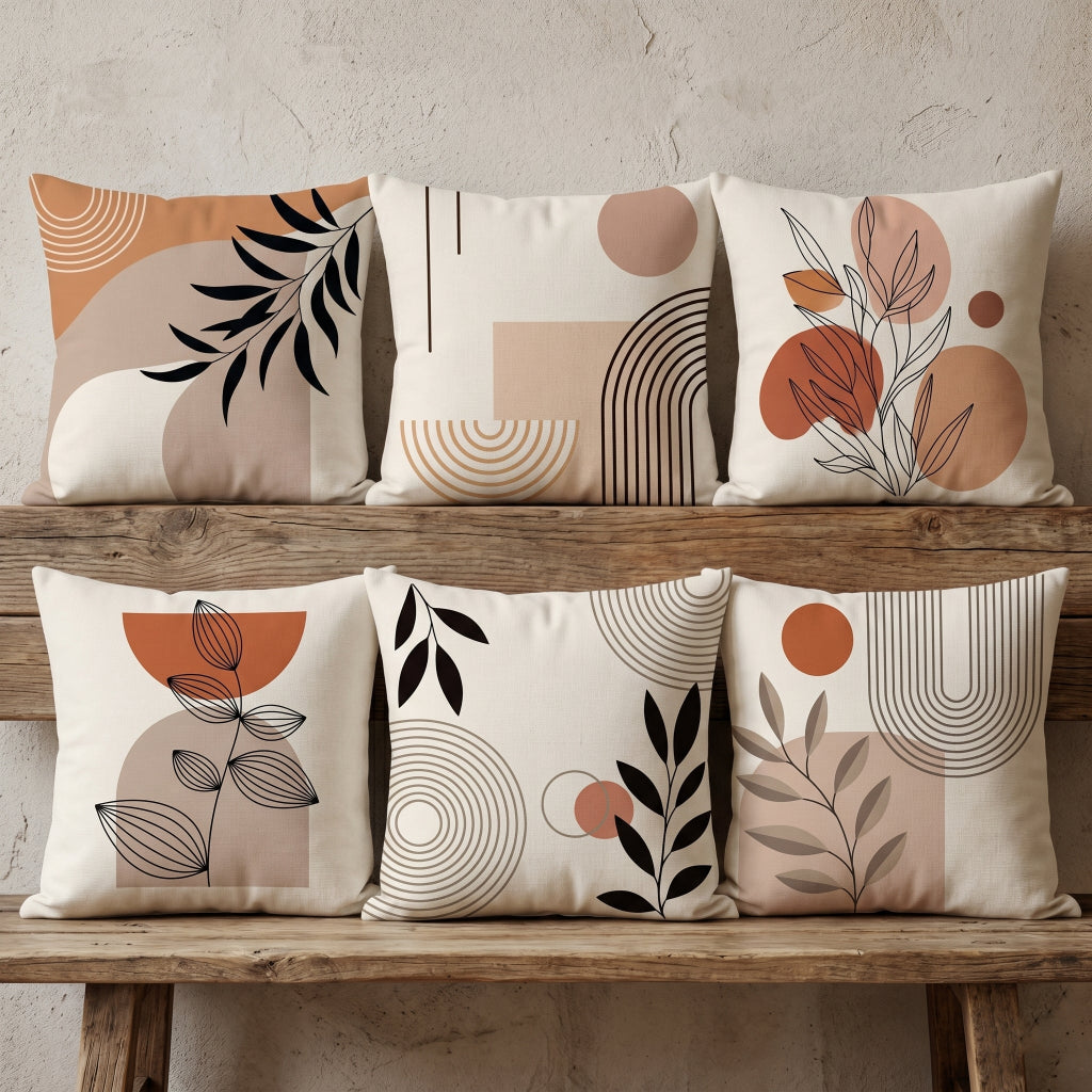 Terracotta Abstract Harmony Printed Cushion Covers - (Pack of 6) For Living Room, Bed Room, Home Decor