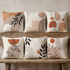 Terracotta Abstract Harmony Printed Cushion Covers - (Pack of 6) For Living Room, Bed Room, Home Decor