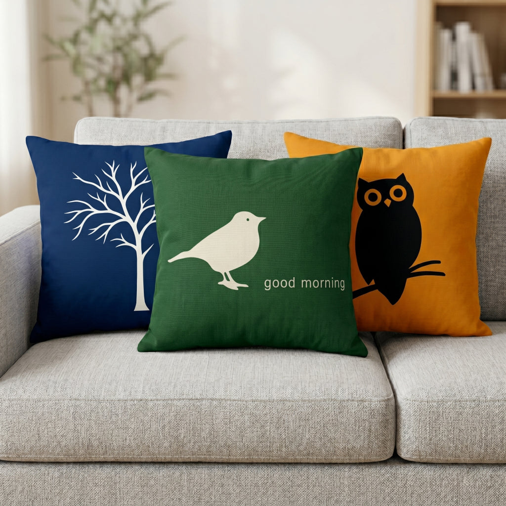 Whimsy Woods Nature Printed Cushion Covers - (Pack of 3) For Living Room, Bed Room, Home Decor