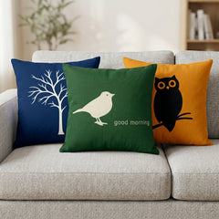 Whimsy Woods Nature Printed Cushion Covers - (Pack of 3) For Living Room, Bed Room, Home Decor