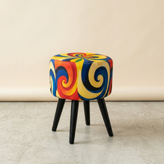 Floral Print Round Cone Leg Ottoman