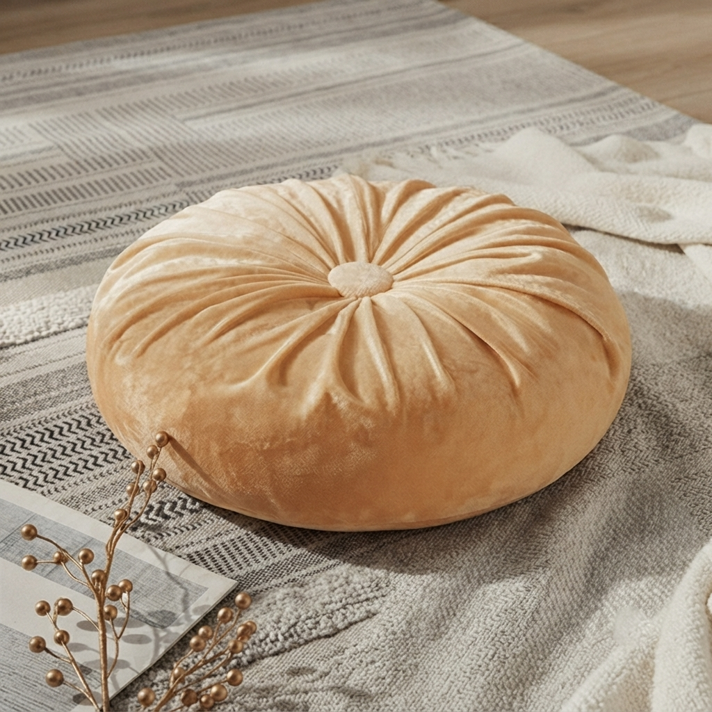 Velvet Round Pumpkin Futon Floor Cushion - Camel