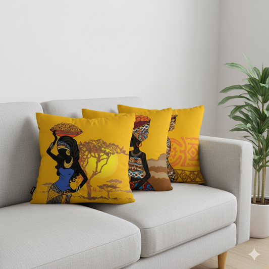 Yellow African Cushion Covers Pack of 3