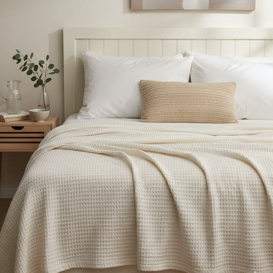 Viscose Cotton Thermal Blanket Off White