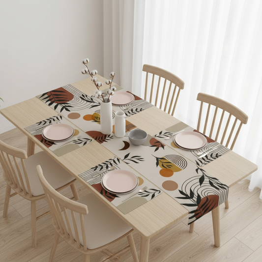 Boho Leaf Brown Sun Table Runner With Mats