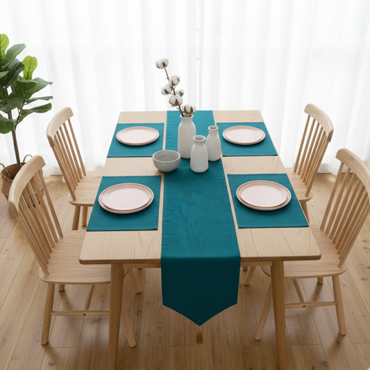 Teal  Velvet Table Runner with Mats