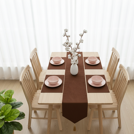 Brown Velvet Table Runner with Mats