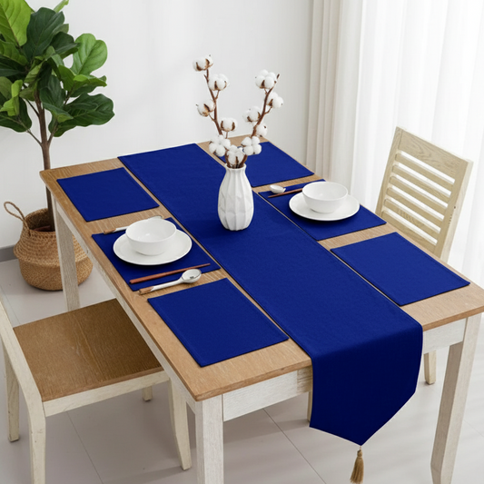 Royal Blue Velvet Table Runner with Mats