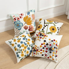 Contemporary Bloom Canvas Printed Cushion Covers - (Pack of 4) For Living Room, Bed Room, Home Decor