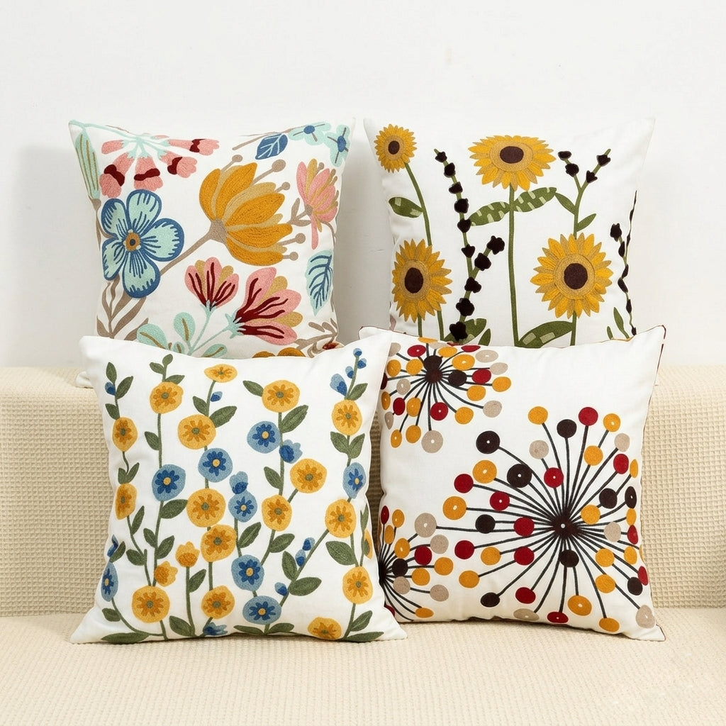 Contemporary Bloom Canvas Printed Cushion Covers - (Pack of 4) For Living Room, Bed Room, Home Decor