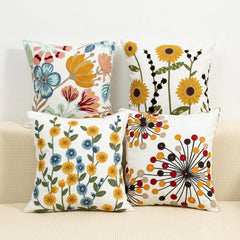 Contemporary Bloom Canvas Printed Cushion Covers - (Pack of 4) For Living Room, Bed Room, Home Decor