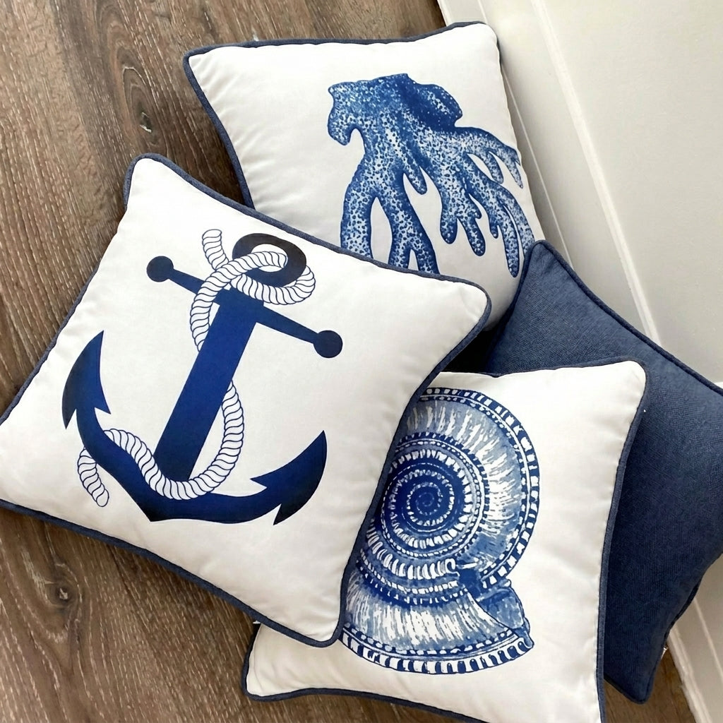 Oceanic Charm Printed Cushion Covers - (Pack of 4) For Living Room, Bed Room, Home Decor