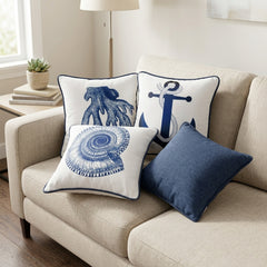 Oceanic Charm Printed Cushion Covers - (Pack of 4) For Living Room, Bed Room, Home Decor