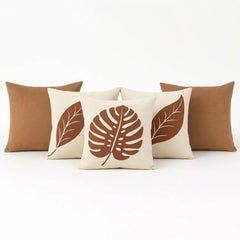 Terracotta Leaf Luxe Printed Cushion Covers - (Pack of 5) For Living Room, Bed Room, Home Decor