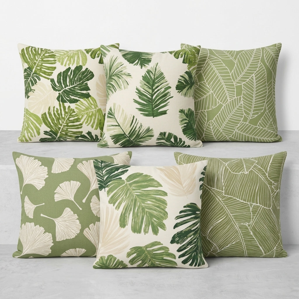 Fresh Foliage Printed Cushion Covers - (Pack of 6) For Living Room, Bed Room, Home Decor