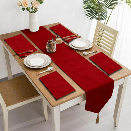 Red Velvet Table Runner with Mats