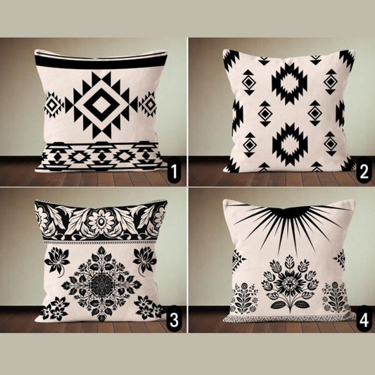 Aztec Style Beige Black Cushion Cover Pack of 4