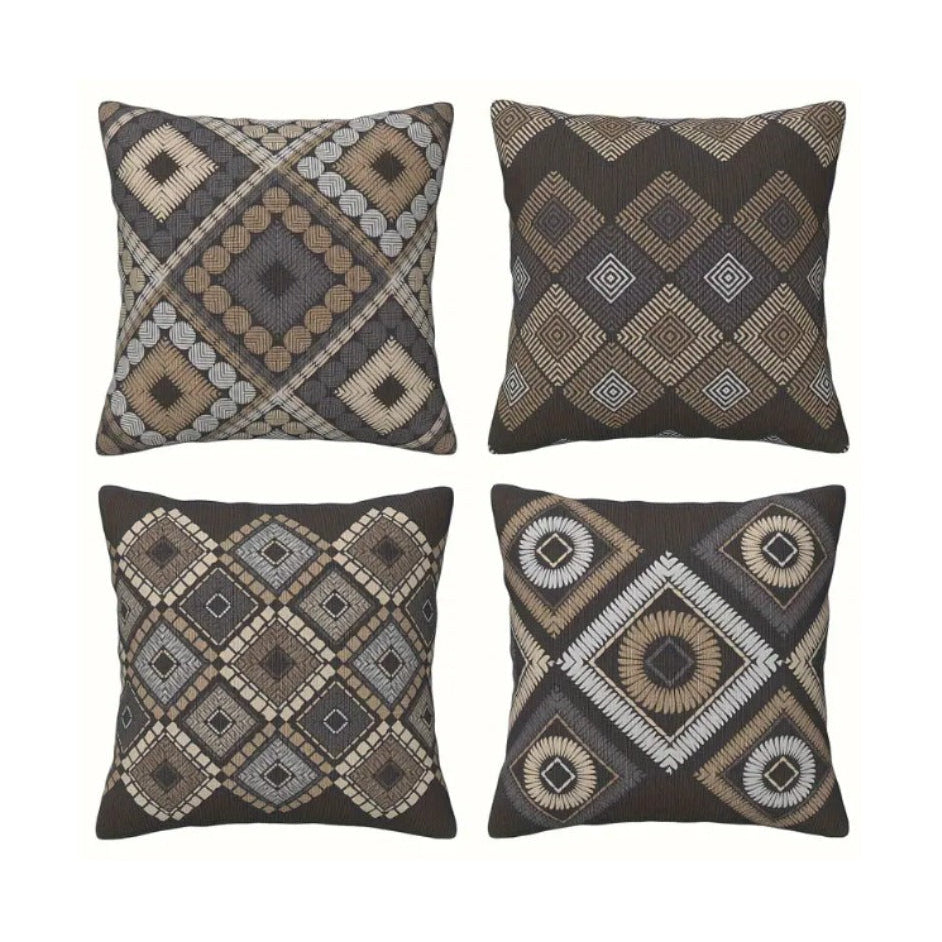 Abstract Geometric Brown Cushion Covers Pack of 4