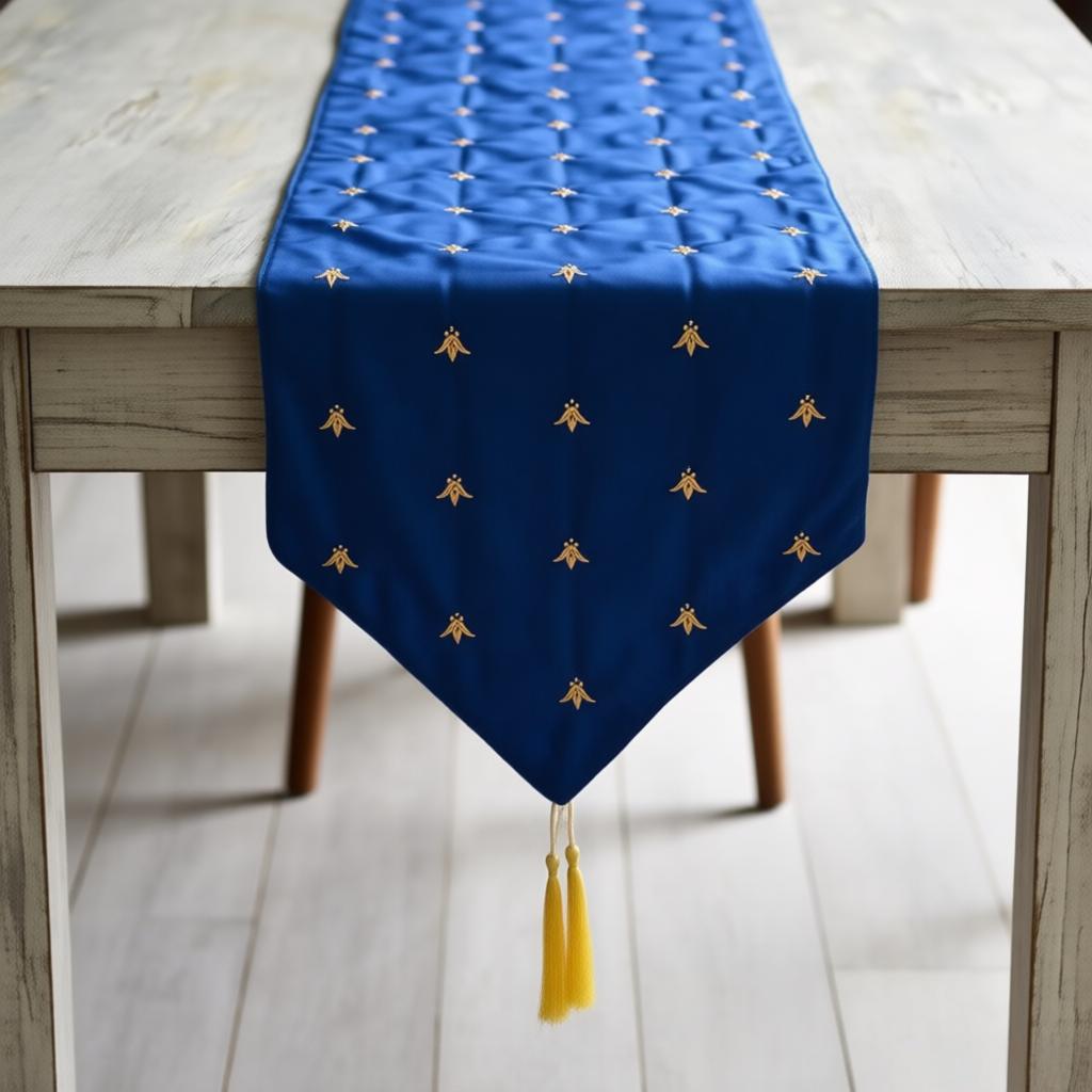 Royal Blue Embroidered Velvet Table Runner