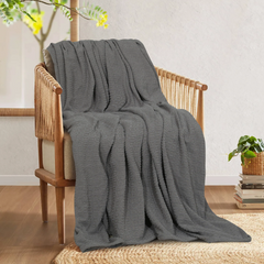 Waffles Terry Cotton Thermal Blanket - Charcoal Grey