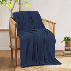 Waffles Terry Cotton Thermal Blanket - Royal Blue