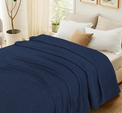Waffles Terry Cotton Thermal Blanket - Royal Blue