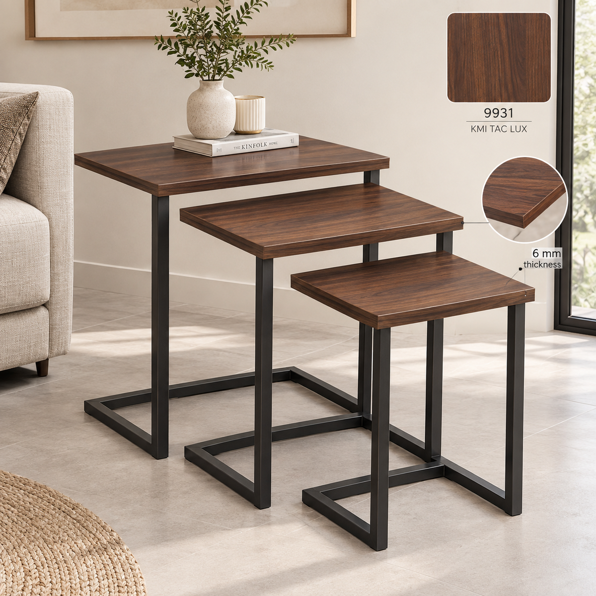 C Type Wooden Living Lounge Nesting Tables (3Pcs)